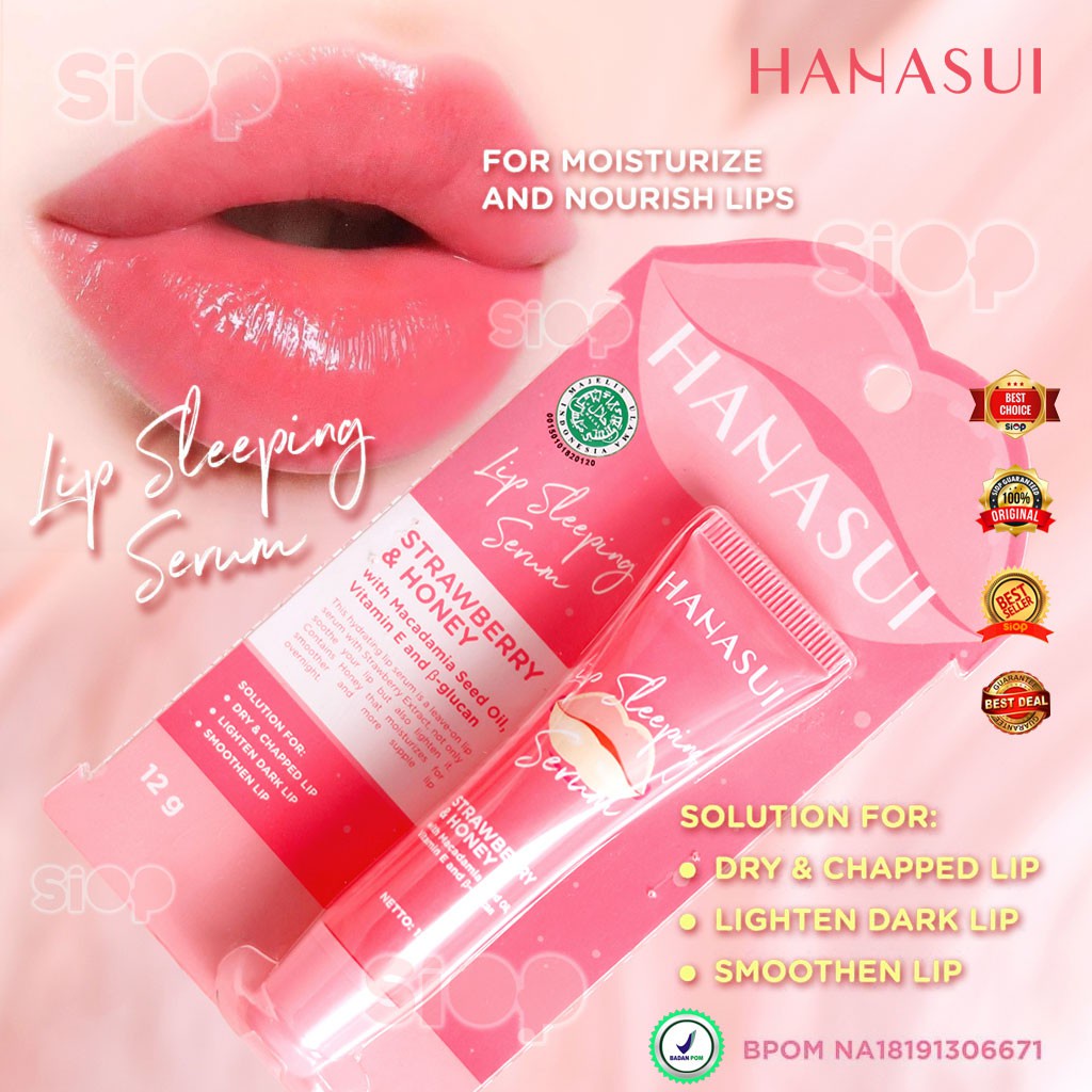 [COD] Hanasui Lip Sleeping Serum Ekstrak Strawberry Melembabkan &amp; Mencerahkan Bibir Kering Pecah pecah