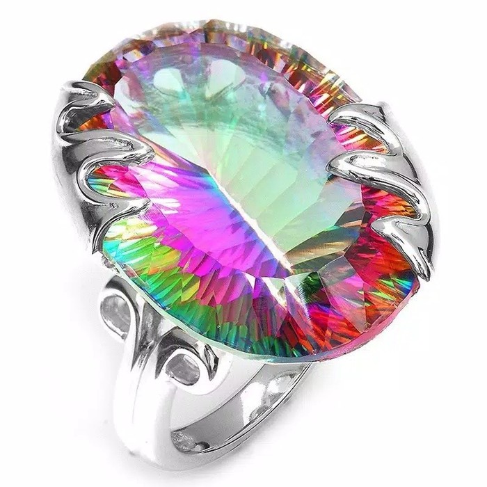 Cincin Mystic Rainbow Topaz Cocktail Party Elegan mewah cincin wanita