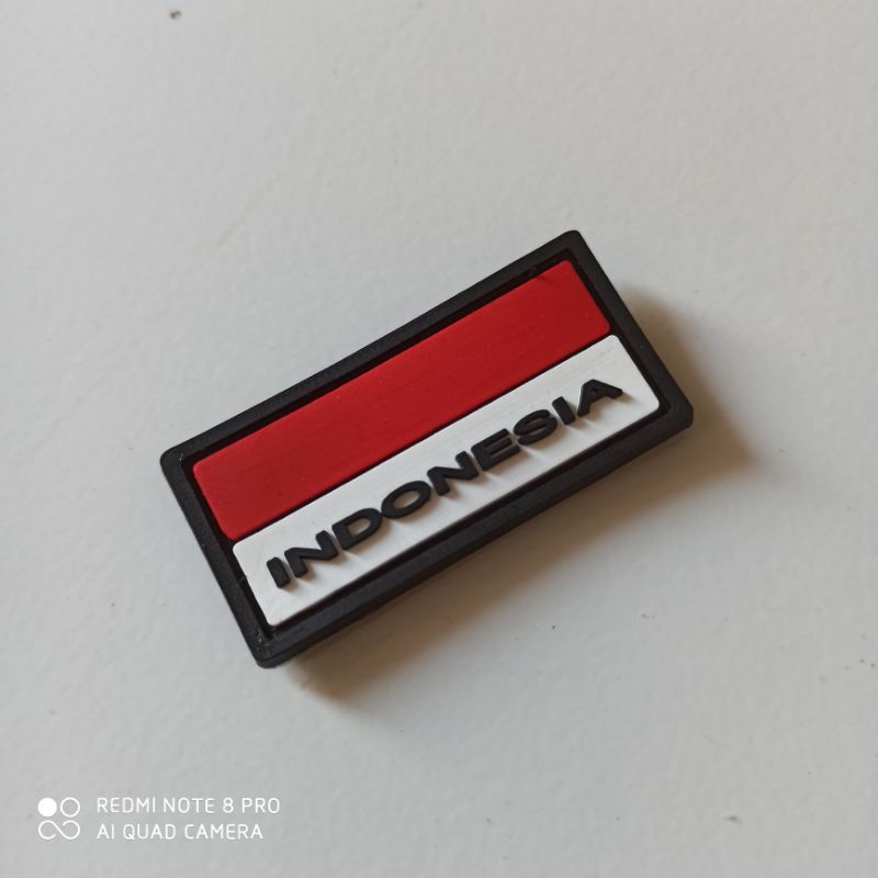 PATCH RUBBER LOGO BENDERA MERAH PUTIH TULISAN INDONESIA KECIL 6 x 2/TEMPELAN EMBLEM KARET VELCRO