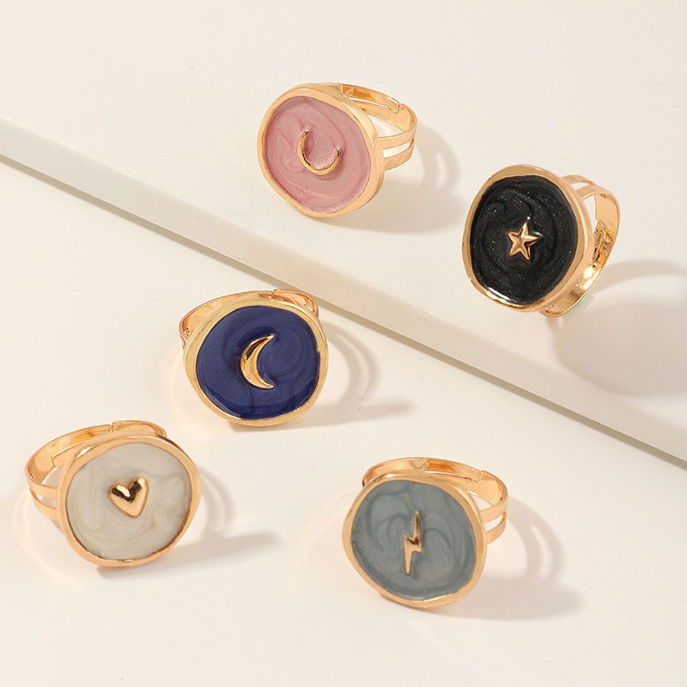 Needway  For Women Rings Minimalist Jewelry Wedding Rings Heart Star Moon Unique Geometric Chic Fashion  Accessories/Multicolor