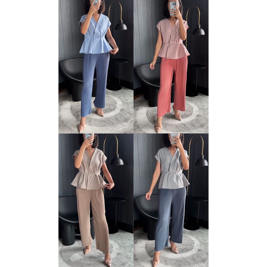 SET Herringbone top &amp; Kulot Lidi / set wanita / setelan wanita / set atasan bawahan wanita / kemeja wanita / atasan wanita / kulot lidi / celana kulot lidi / setelan kerja / set kerja