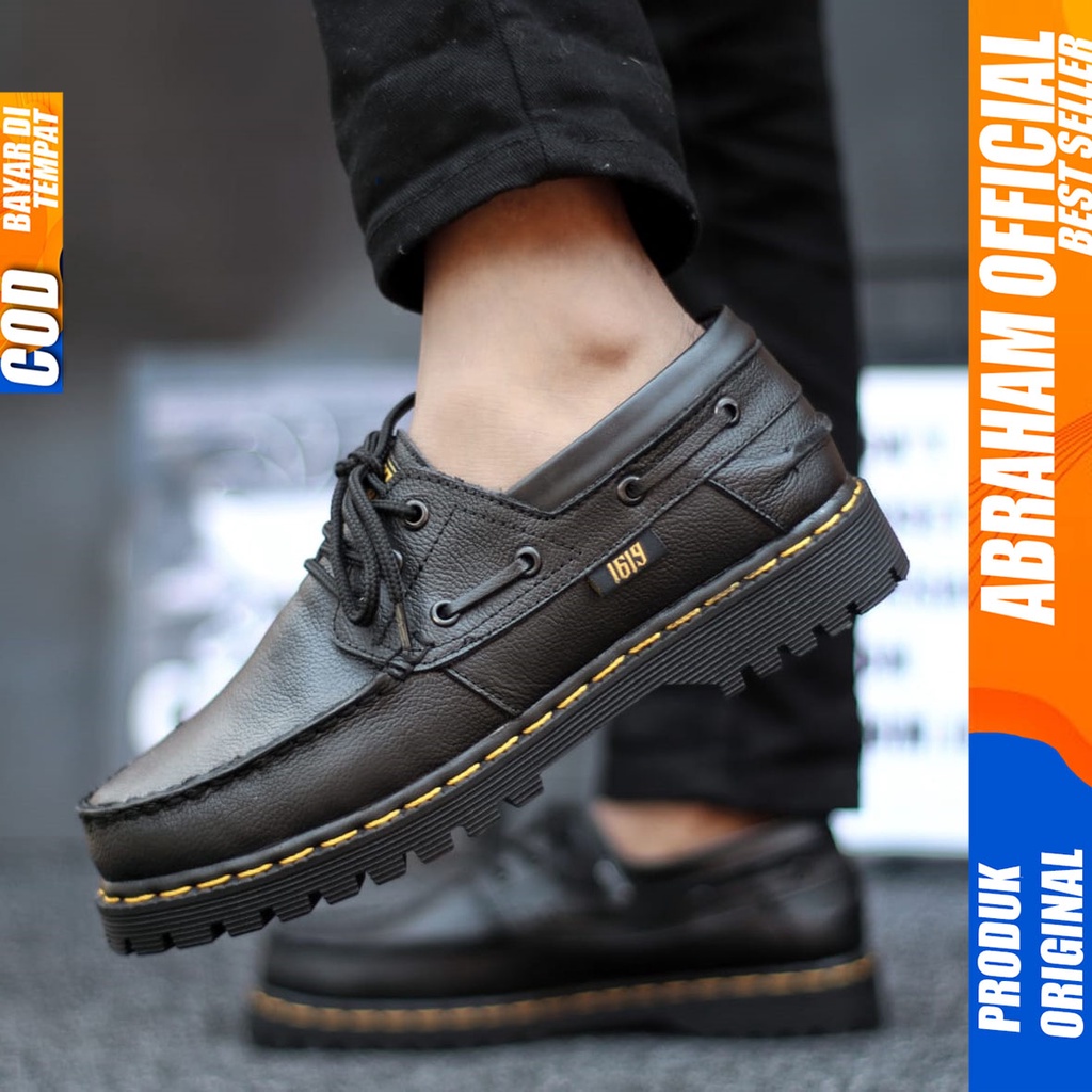 Sepatu Docmart Kulit Asli Pantofel Kerja Formal Hitam Pria Abraham Zapato