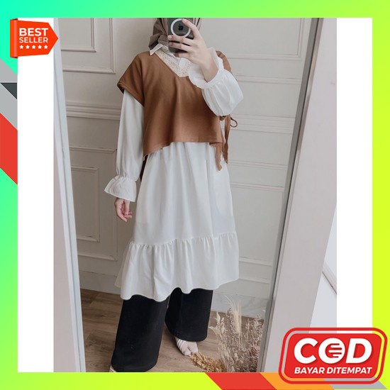 Tunik Wanita Terbaru 2021 Kekinian Jumbo Premium Bordir Mewah Tunic Pesta Kondangan Smlxl Elle Putih
