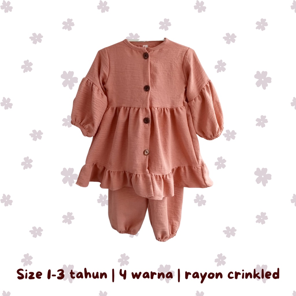baju anak perempuan 1 2 3 tahun setelan one set rayon flowy tunik popi setelan anak perempuan lengan panjang SCARLET basic one set