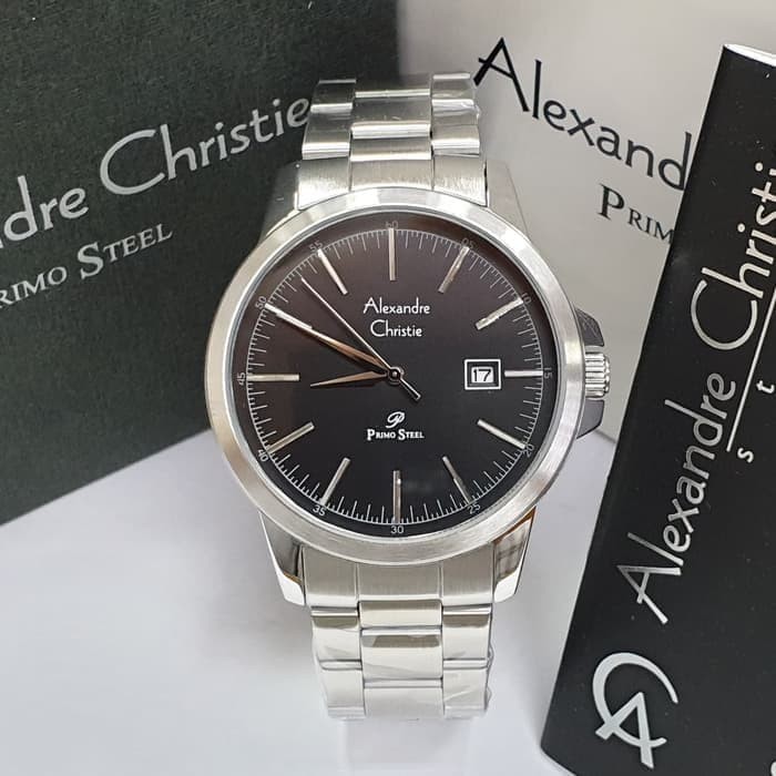 jam tangan pria alexander cristie original ac1008 silver plat hitam