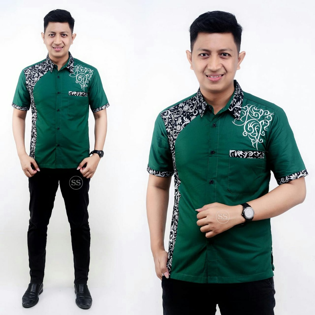 Kemeja Pria lengan pendek kombinasi batik terbaru motif clurit