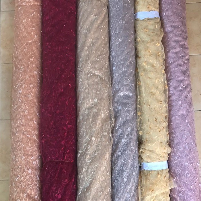 Tille Motif Bordir Brokat Akar Motif Mutiara Gliter Bridesmaid
