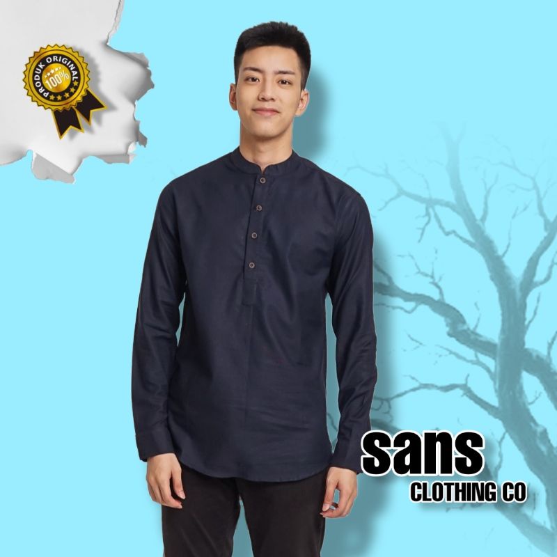 Kemeja Lengan Panjang Pria Kerah Shanghai Slim Fit Koko Navy E-1411G Sans Clothing Co.