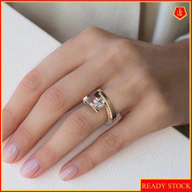 [Ready Stock]Creative Personality Diamond-Studded Ring 18K Gold