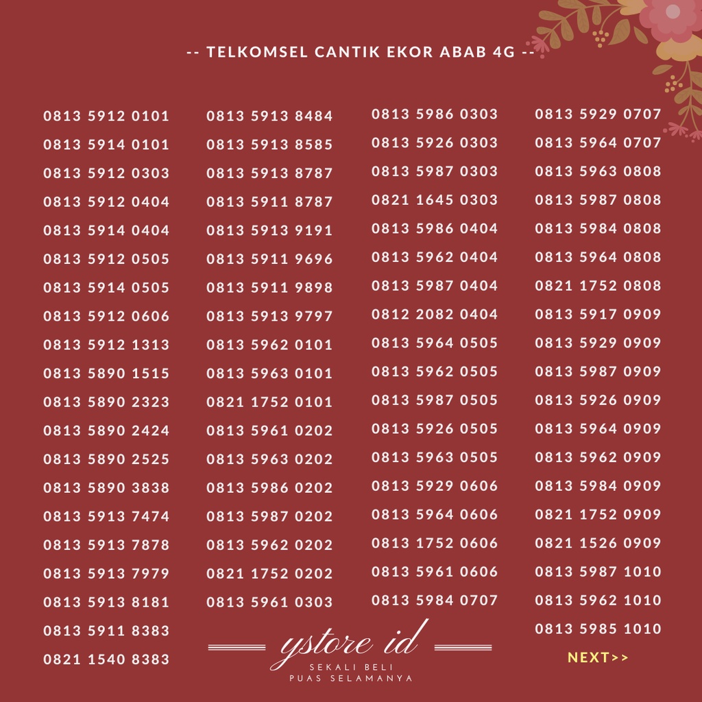 PROMO NOMOR CANTIK TELKOMSEL ABAB RAPI 4G NOMER 0101 0202 0303 0505 1212 1313 1818 1919 2525 2929 30