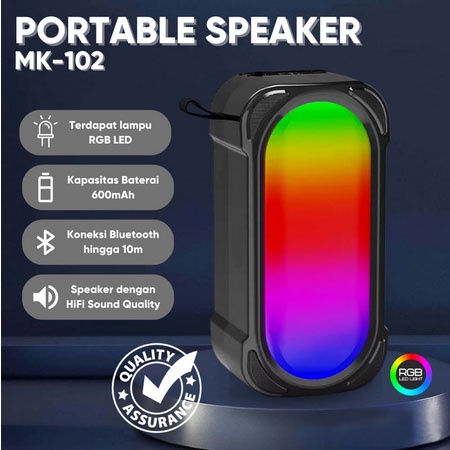 Speaker Bluetooth Lampu MK-102 Extra Bass Disco RGB LED Lamp Support FM Radio USB Aux TF Card