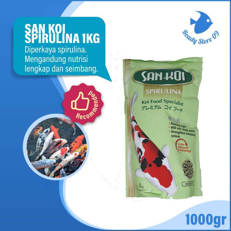 pelet SAN KOI spirulina medium 5mm small 2mm 1kg pakan pelet ikan koi