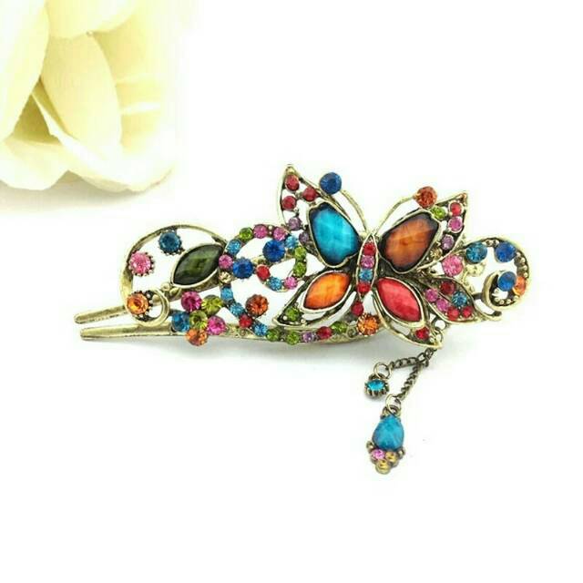 Colourful retro crystal butterfly hairpin