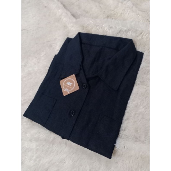 Kemeja Gita Rami Basic Shirt//Kemeja Crop kekinian//kemeja oversize terbaru-Gita Black