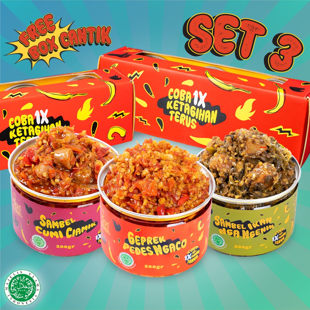 

TERMURAH Eat Sambel - Set Sambel 3 varian Sambel Geprek Sambal Cumi Sambal Ikan Asin Sambal Pedas Enak