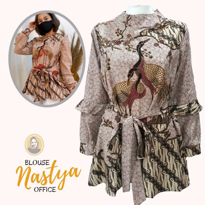 COD - BLOUSE BATIK NASTYA DENGAN SABUK PISAH / Atasan Batik Wanita Modern / Batik Wanita Kerja