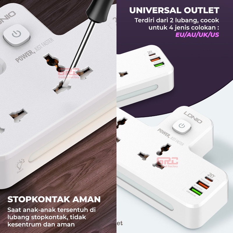 Stop Kontak 3 Port USB Type C PD Fast Charger 20W Power Socket Listrik