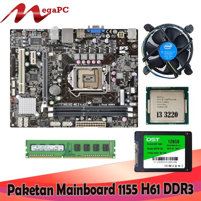 Paket Mobo 1155 H61 DDR3 + Core i5 + SSD 128GB Windows 7/10