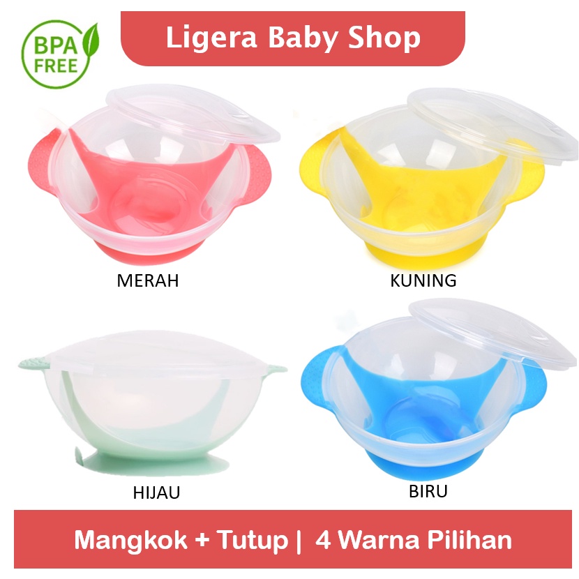 LIGERA Mangkok Anti Tumpah / Sendok Silikon Sensor Temperatur Suhu Panas / Garpu / Alat Makan Bayi