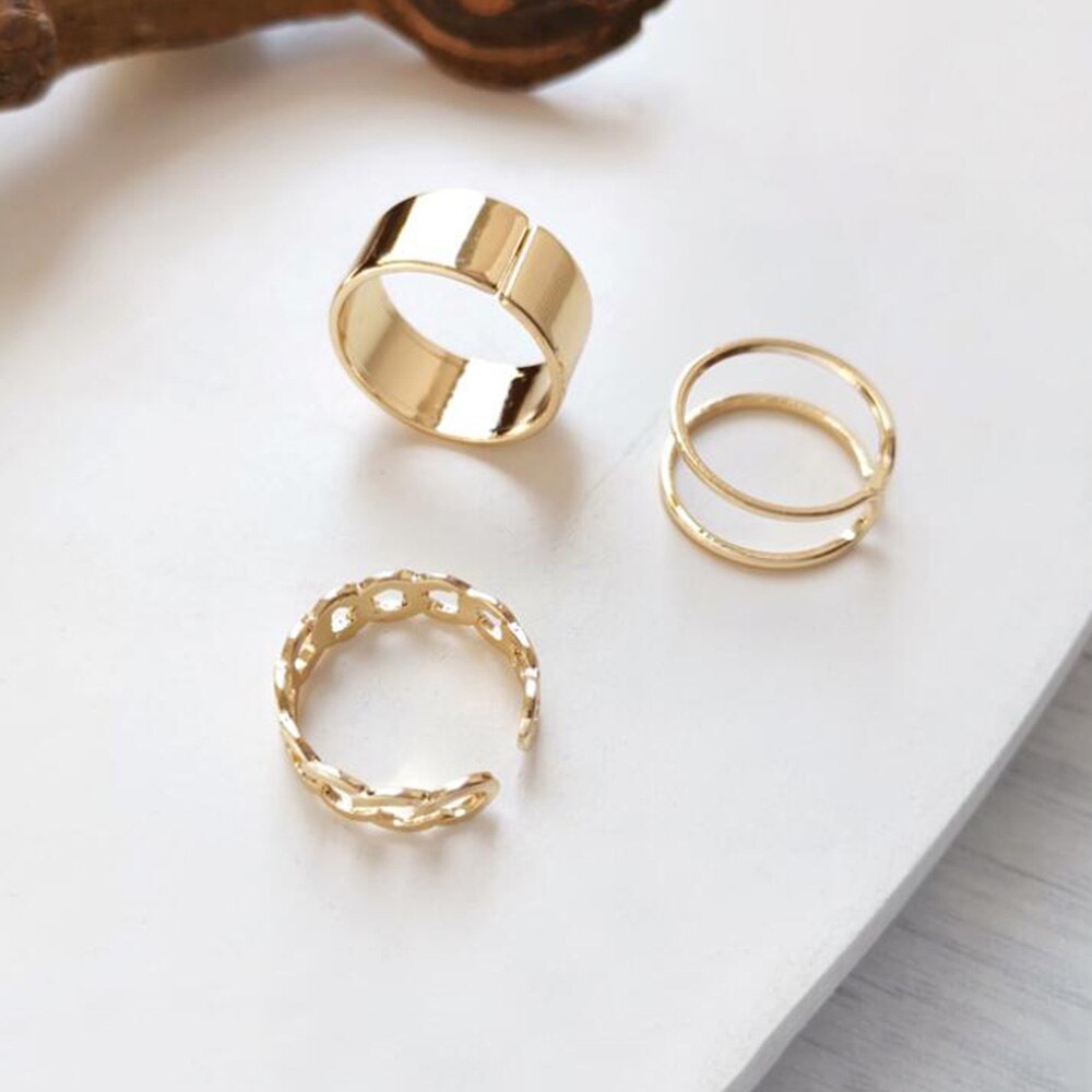 3pcs / Set Cincin Model Terbuka Bahan Metal Warna Gold / Silver Desain Geometri Gaya Hip Hop / Punk Untuk Wanita