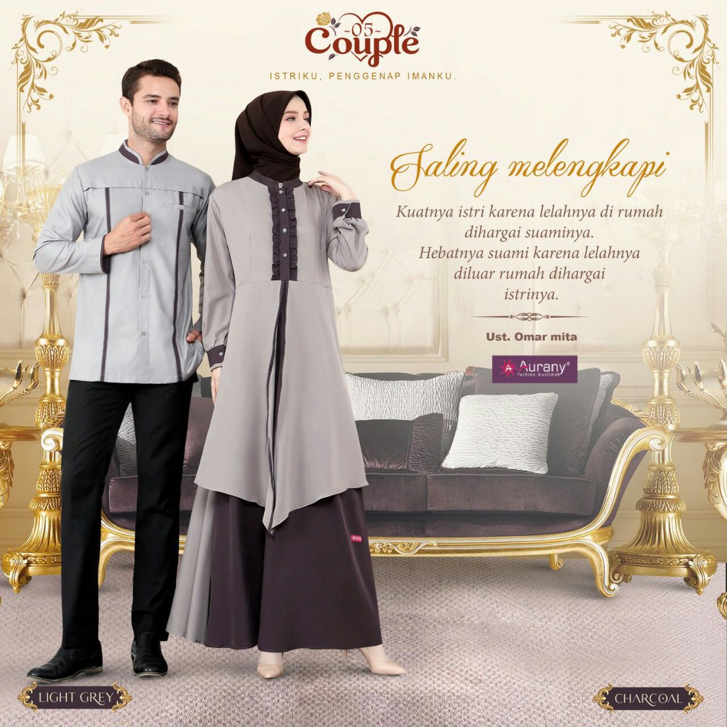 Baju Muslim Couple Aurany 05 Charcoal Light Grey (Gamis Koko Casual)
