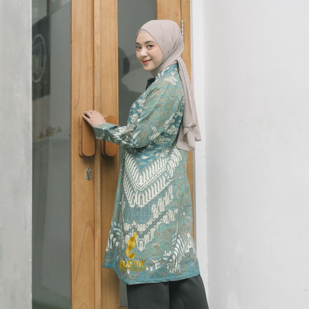 Jumbo Tunik Batik Wanita Batik Prabuseno Motif Tala Seragam Terlaris Pakaian Kerja Kantoran Anak Cew