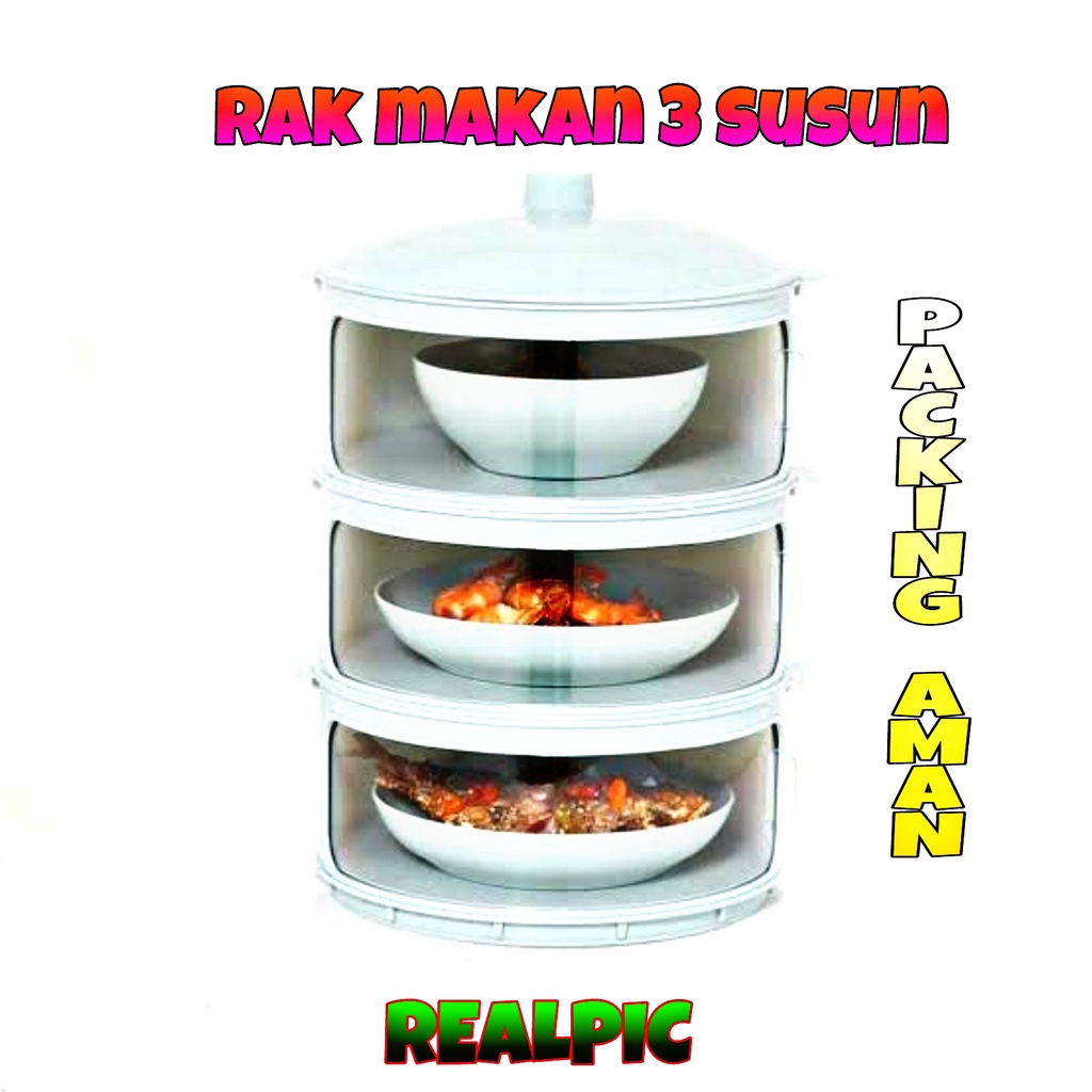 ( BISA COD ) PROMO Rak Makanan 3 Susun / Tudung Saji 3 Susun / Food Cover / Penutup Makanan 3 Susun / Tutup Makanan / Penutup Makanan Insulasi Tahan Panas