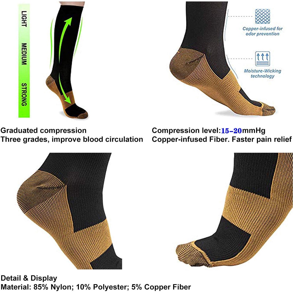 Miracle Copper Compression socks Kaos kaki Olahraga kesehatan Kompres Pain reliever Improve blood circulation