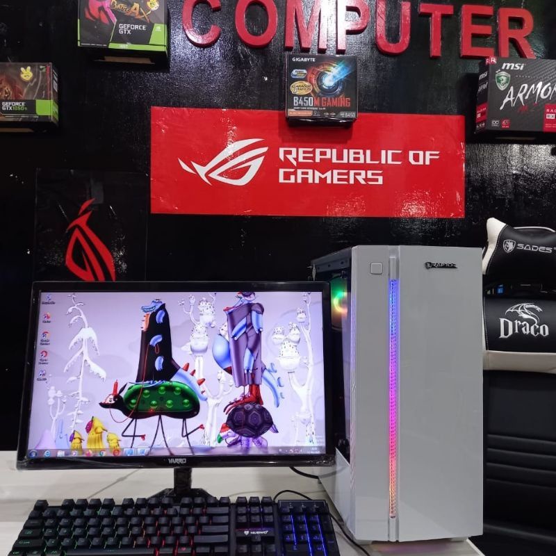 Pc gaming core i7 ram 16 gb monitor 22 in siap pakai