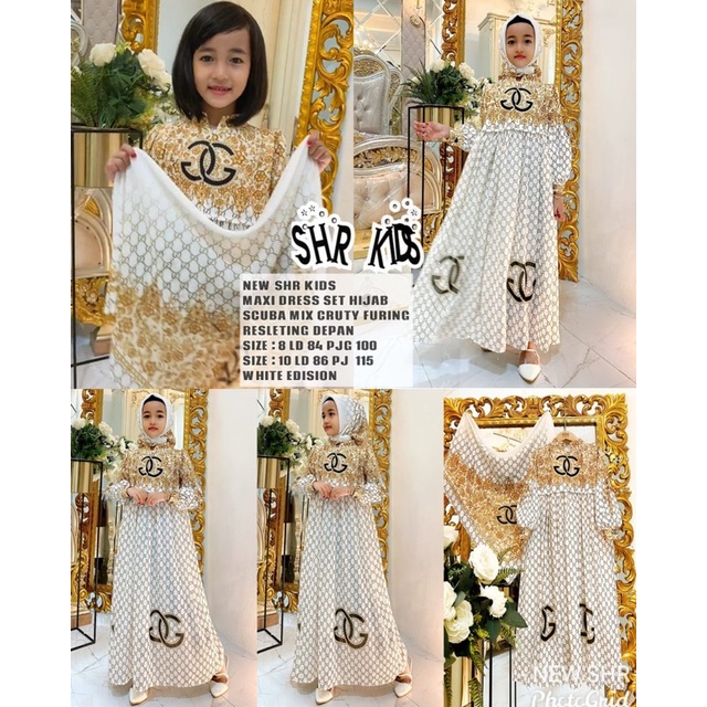 New SHR Kids Gucci awan Maxi Dress set hijab