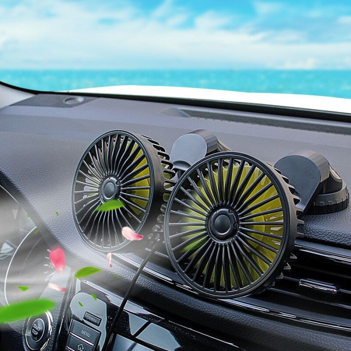 Portable Car Fan/Kipas Angin Mobil 12 Volt 360 Derajat Double Head Usb