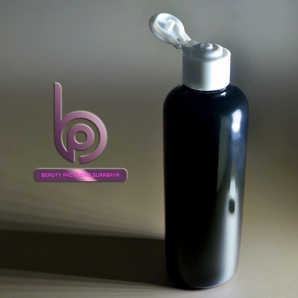 Botol Plastik PET 250ml BR Hitam Tutup Fliptop Jamur
