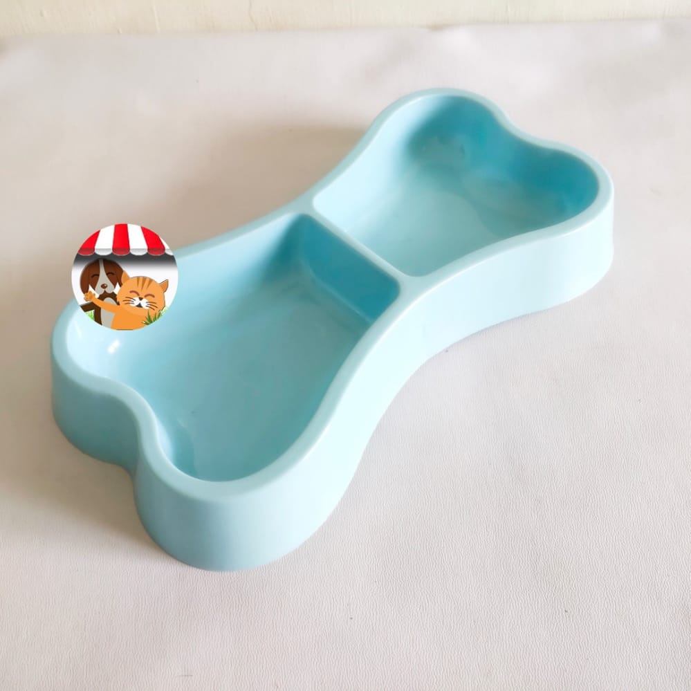 Tempat Makan Minum Double Bentuk Tulang Kucing Anjing Pet Bowl Bone