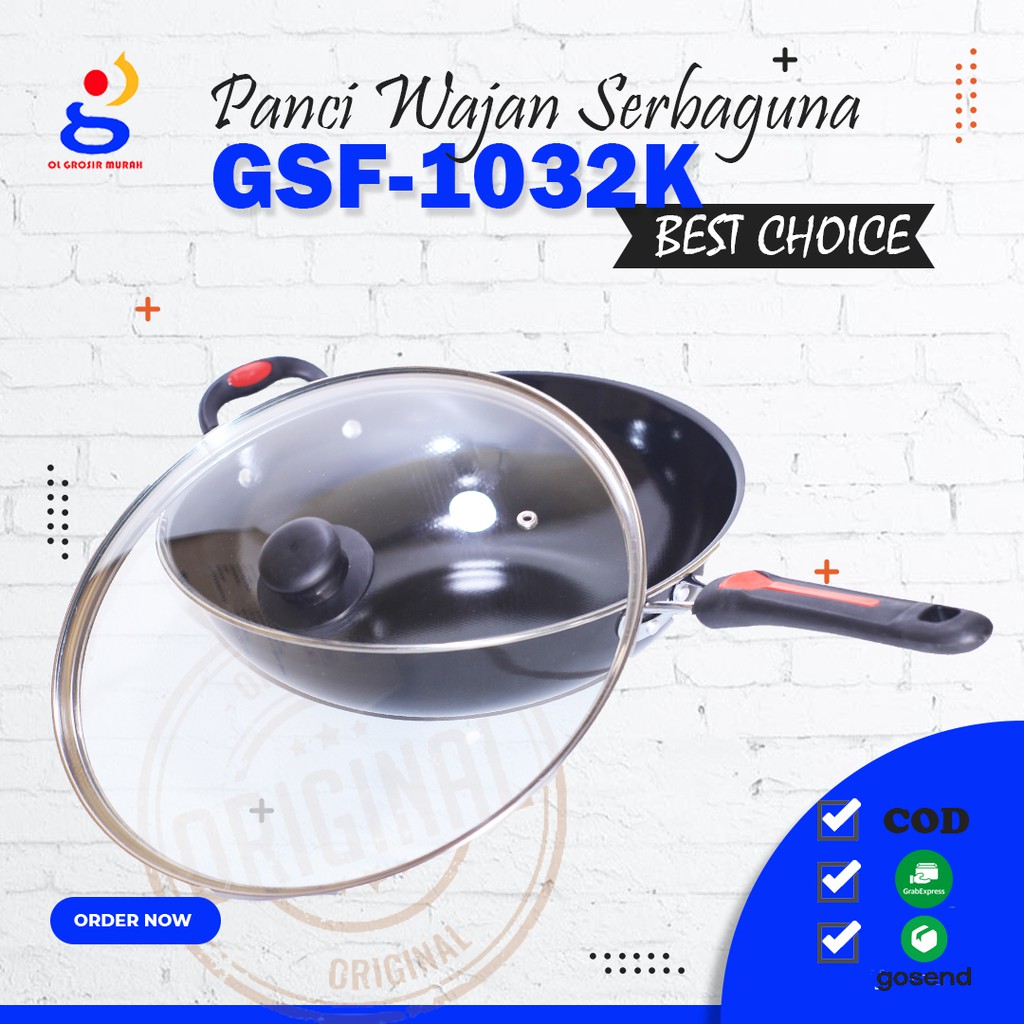 GROSIR! Panci Wajan Goreng Serbaguna Lapisan Teflon Tutup Kaca GSF 1032 K 1032K Original Premium