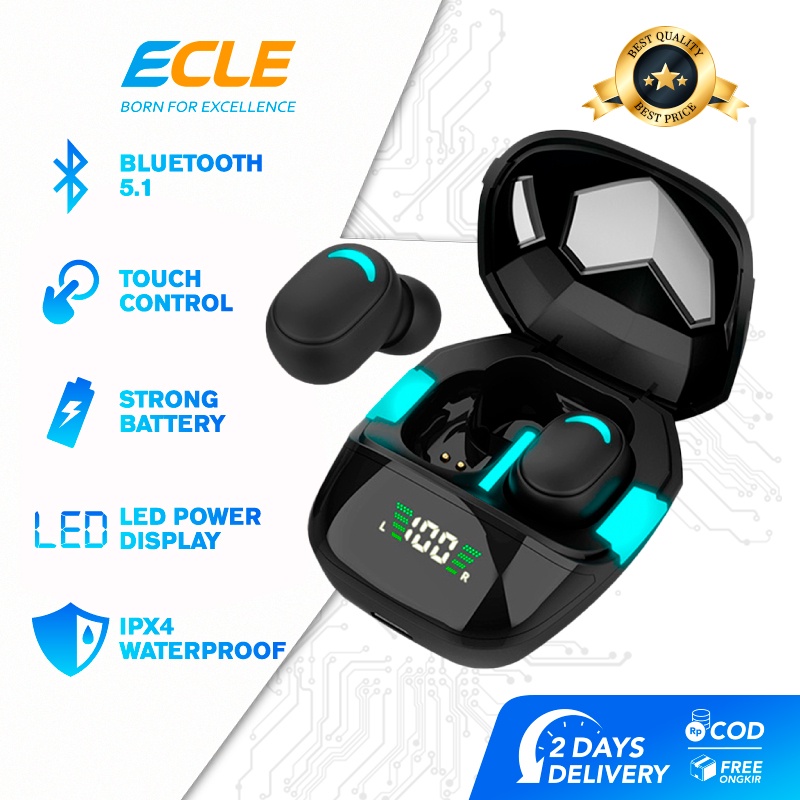 (NEW Exclusive) ECLE G7S E-Sports Gaming TWS Earphone Bluetooth Headset Power Display HiFi Stereo Breathing Light No Delay Hitam
