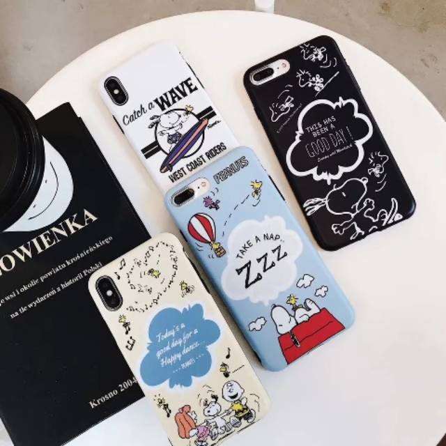 Cute Pastel Cartoon Snoopy Beige Blue Soft Case iPhone 6/ 6+/ 6s/ 6s+/ 7/ 7+/ 8/ 8+/ X/ Xs