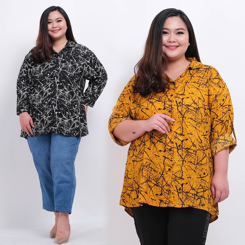 Kemeja Wanita Motif Jumbo XXXL Atasan Wanita Jumbo LD 130 Baju Jumbo Big Size Kemeja Katun Rayon