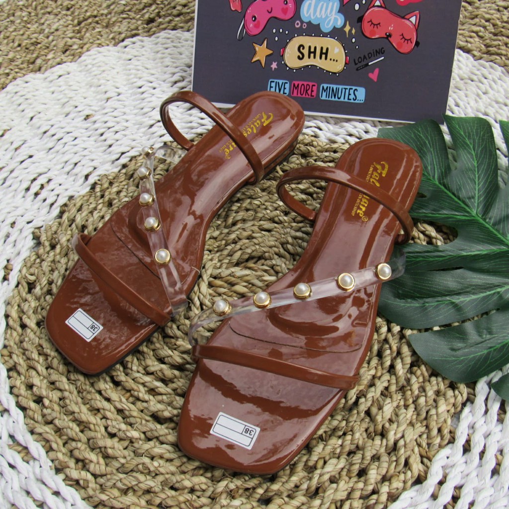 Sandal wanita flat slop tali mutiara-rian08