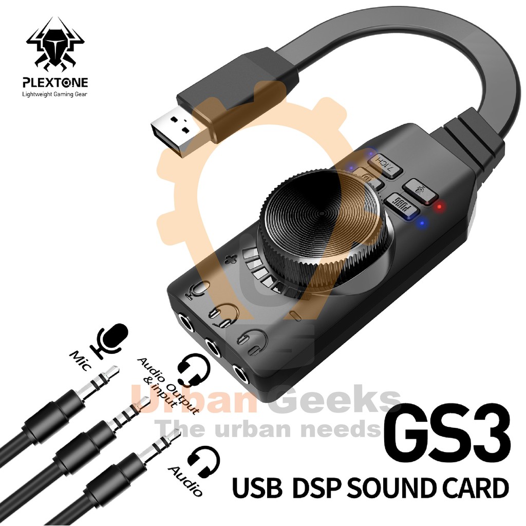 Plextone GS3 Sound Card USB Adapter 7.1 Komputer Laptop Mac &amp; Windows