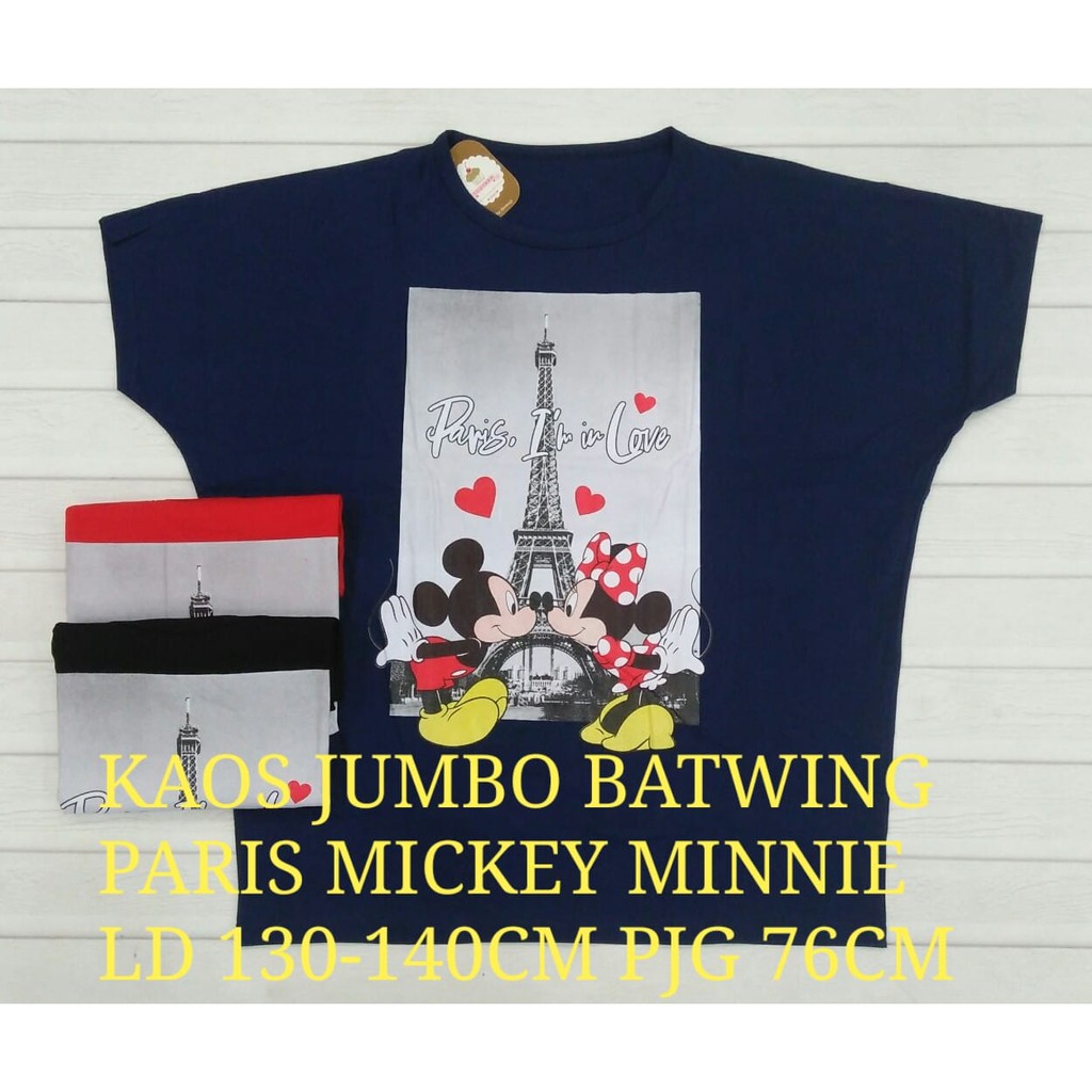 Kaos Jumbo Batwing Paris Mickey Minnie | Kaos Jumbo Wanita Batwing Paris Mickey Minnie