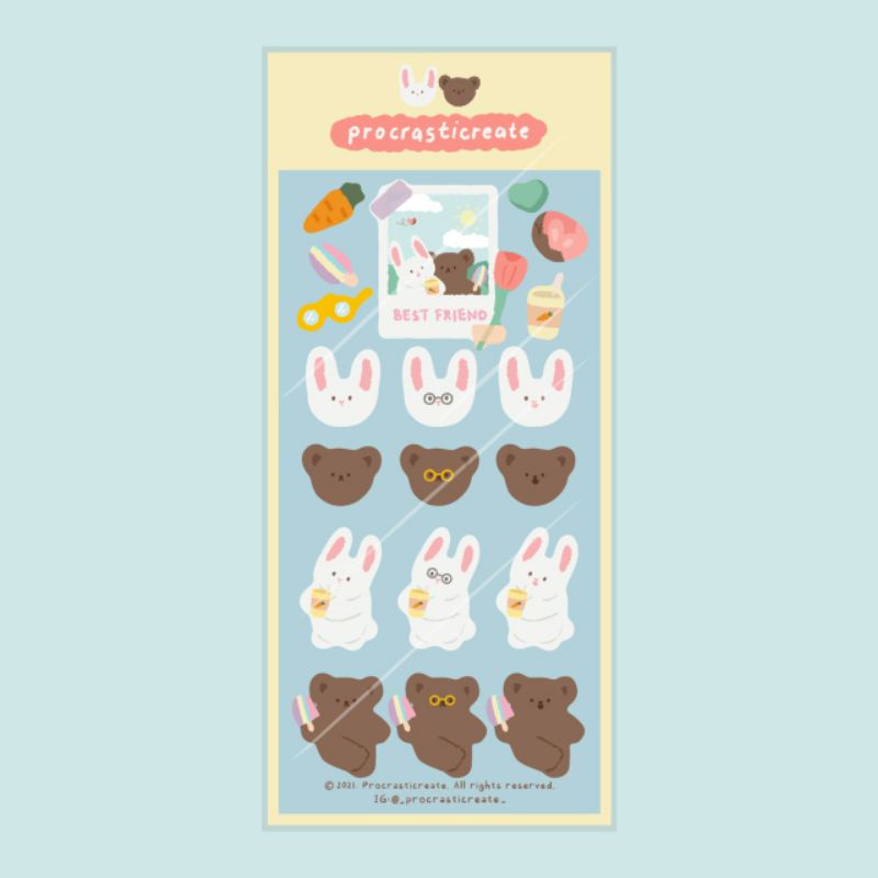 

'Bunny and Bear' Kiss Cut Diary Journal Sticker Sheet | Procrasticreate
