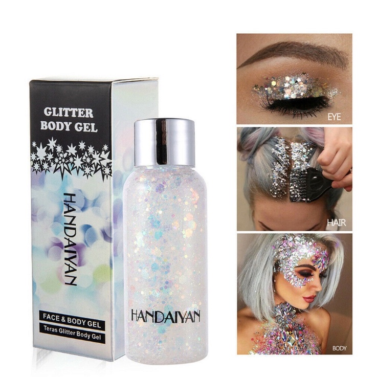 【asli】HANDAIYAN 9Colors Glitter Shiny body Painting Gel Cream Face Glitter Body Art Eye Shadow Festival Party Eye Makeup Cream 30g