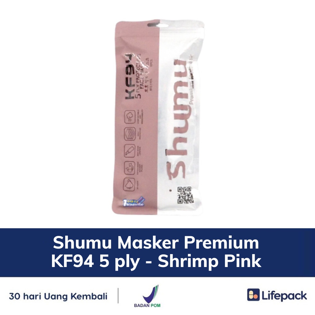 Shumu Masker Premium KF94 5 ply - Masker Pelindung Debu, Bakteri, dan Virus - LIFEPACK-Shrimp Pink