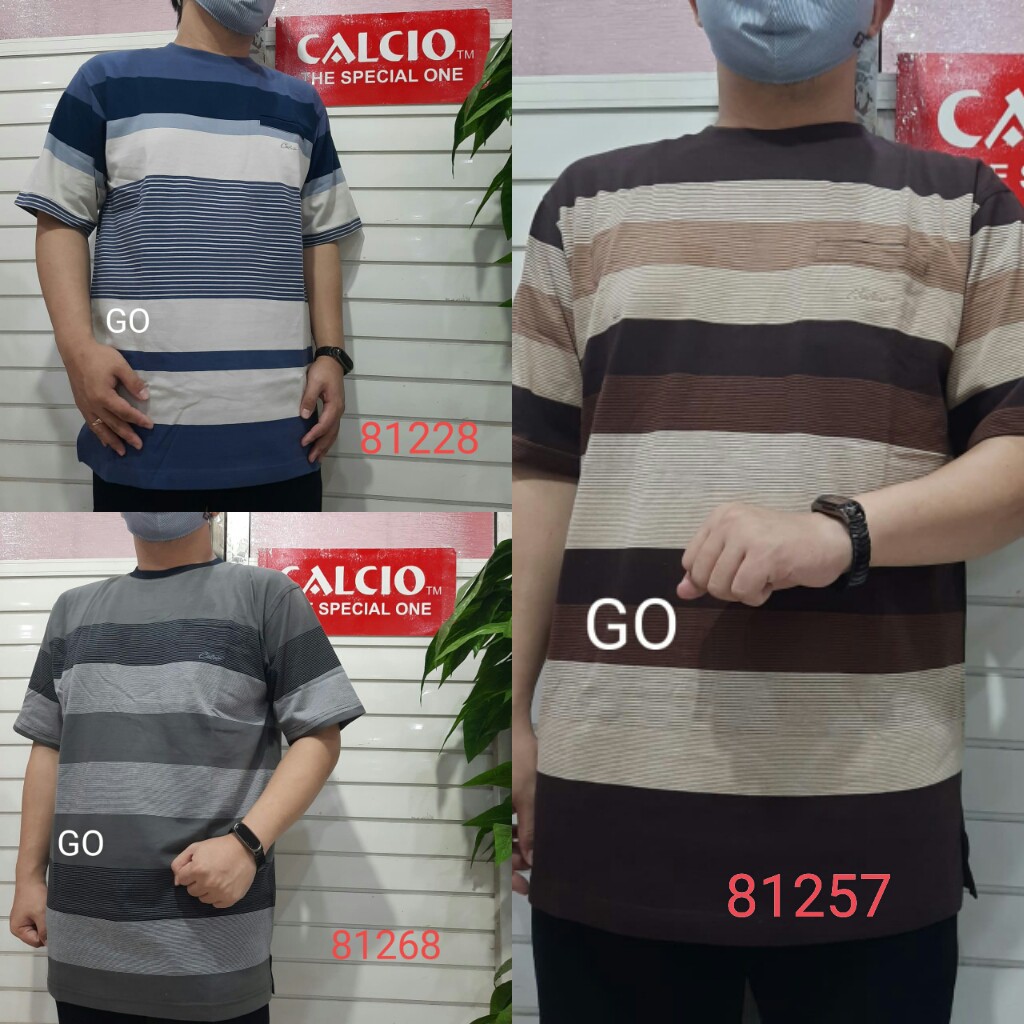 gof XL CALCIO OBLONG Kaos Pria Laki-Laki Oblong Garis-Garis Lengan Pendek Saku Salur