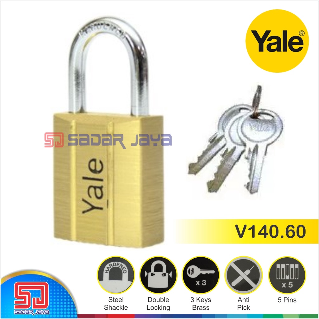 Yale V140.60 Gembok Pagar Kuningan 60mm Padlock Brass Material Hardened Steel