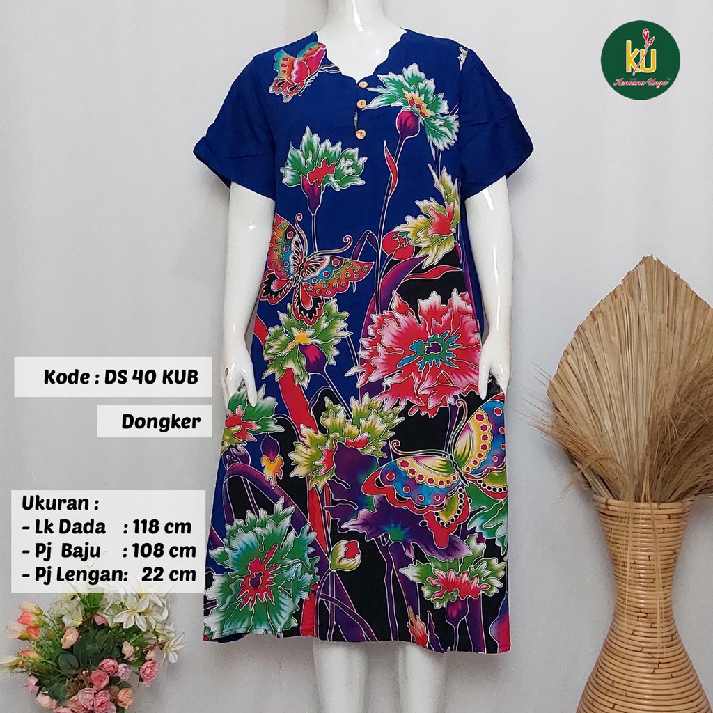 COD DS40 KUB | Daster Batik Kencana Ungu Asli Label Biru Ukuran Jumbo | Baju Santai Tidur Wanita Dewasa Kancing Depan Busui Friendly Motif Terbaru-Elektrik A