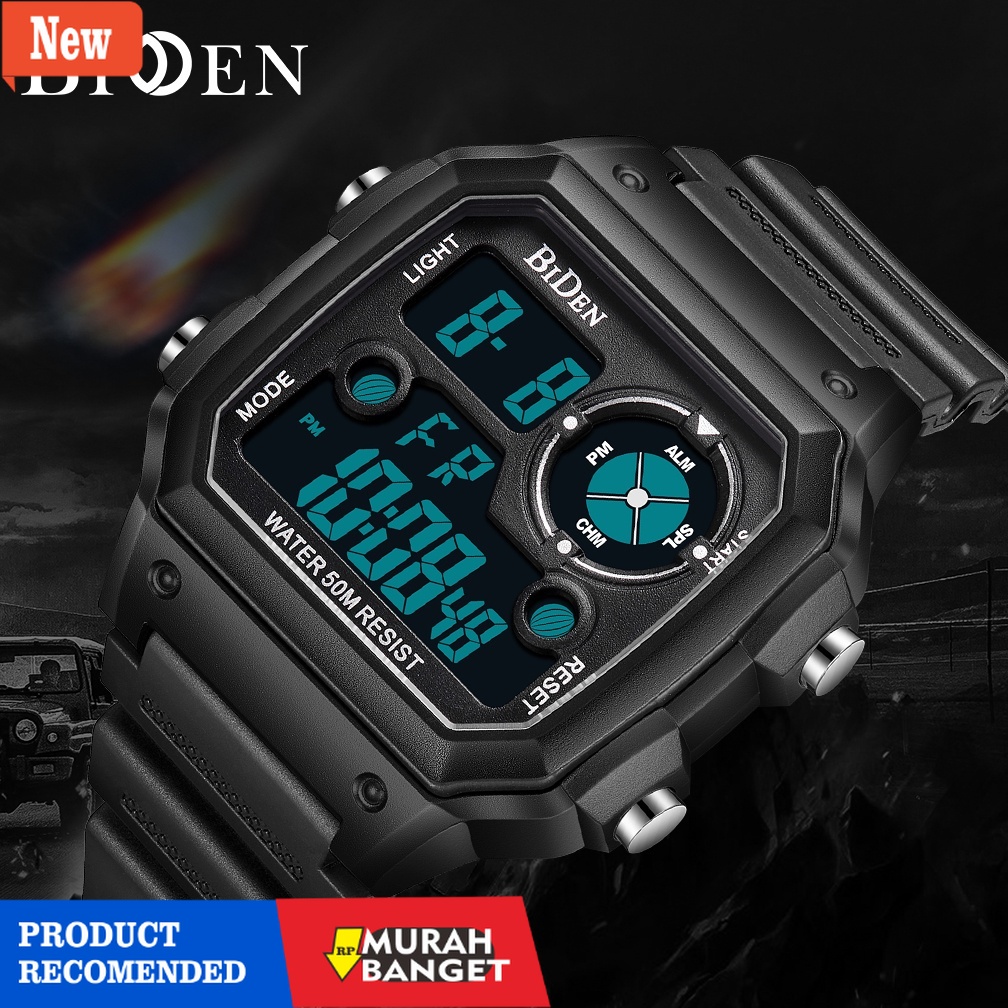Jam digital pria terbaik- BIDEN Jam Tangan Pria Digital Olahraga Militer Tali Silikon Tahan Air Pria