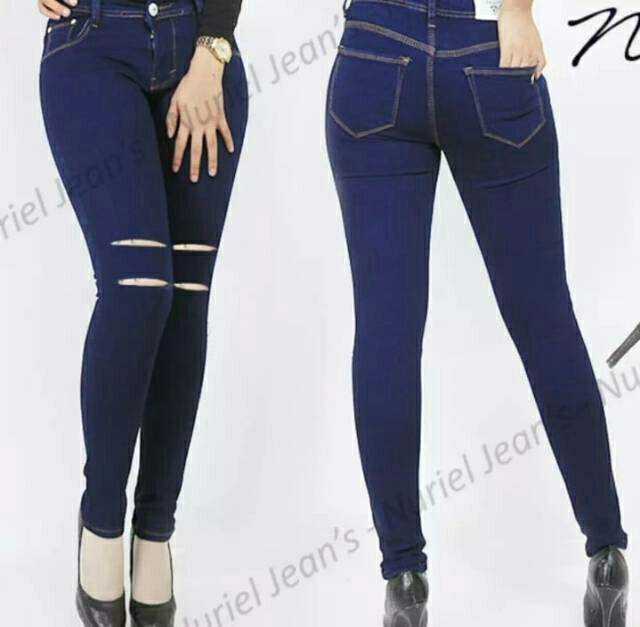 Celana jeans sobek wanita Original Gn 27-38 hitam navy