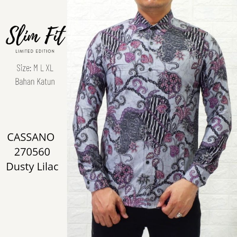 Kemeja Batik Lengan Panjang Slimfit / Baju Batik Pria Ungu Lilac Purple