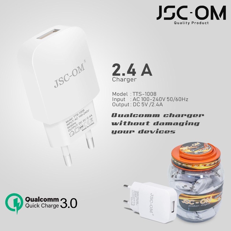 Batok Charger JSC OM 2.4A 1USB Real 1A Adaptor Charger JSC OM 1PCS